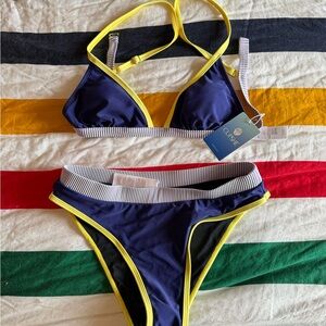 Cupshe Navy and Yellow Trim Triangle Bikini